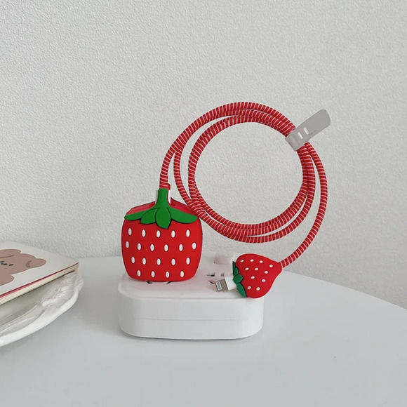 Strawberry iPhone Charger Cover Cable Protectors P04 - Picture 2 of 3